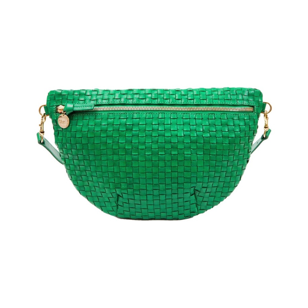 Clare V Green Crossbody Bag Woven Leather Gold Hardware